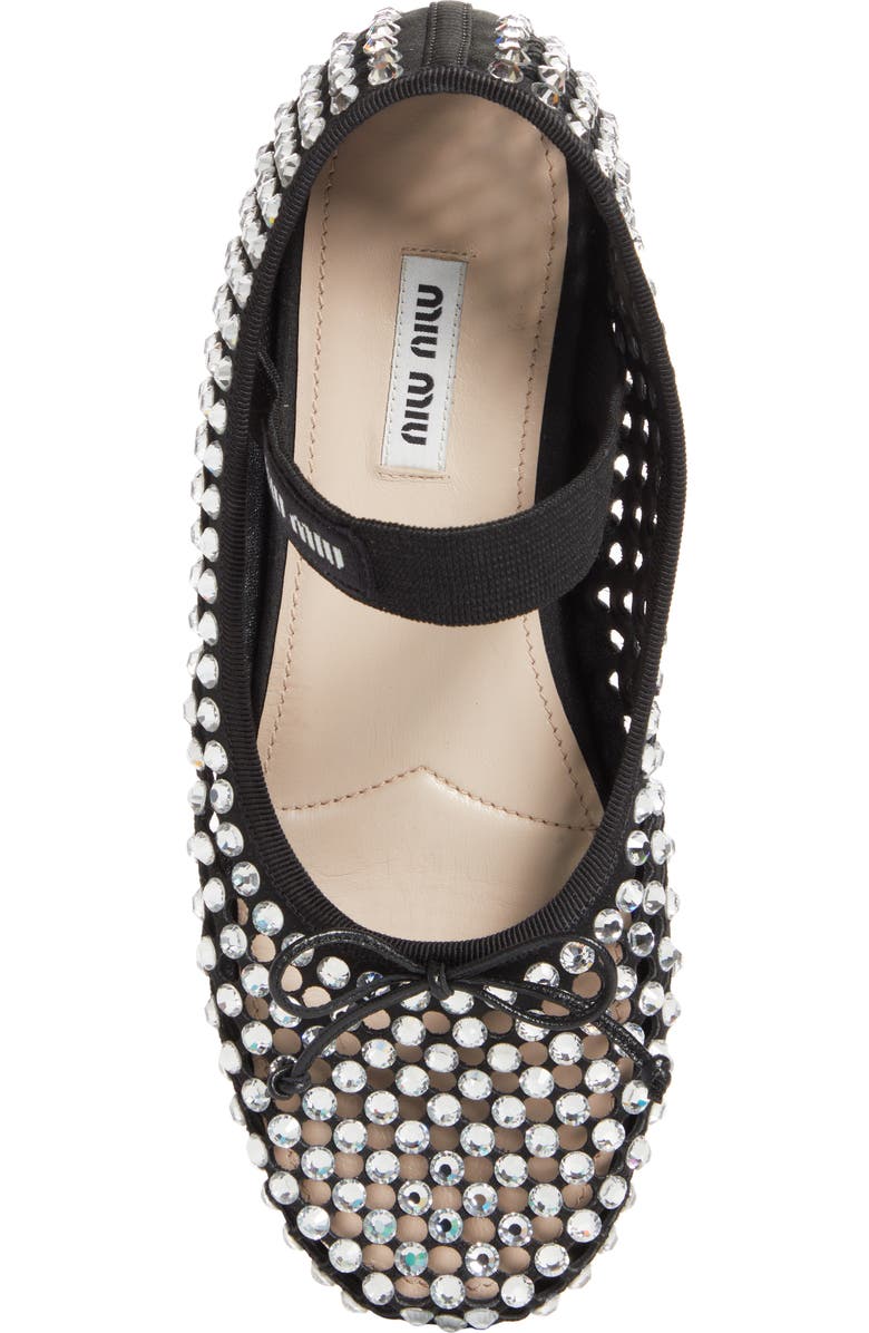 Miu Miu Crystal Embellished Fishnet Mary Jane Ballet Flat, Alternate, color,