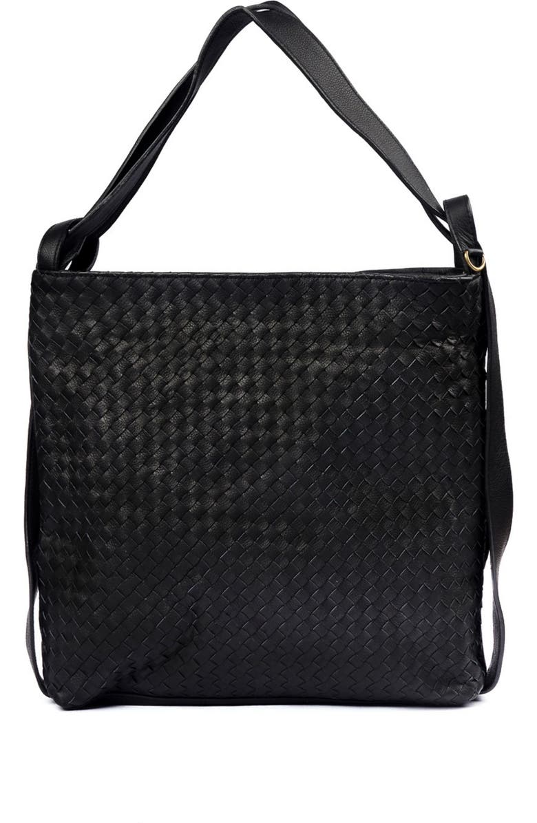 Mandrn Woven Convertible Leather Tote to Backpack, Main, color, Black