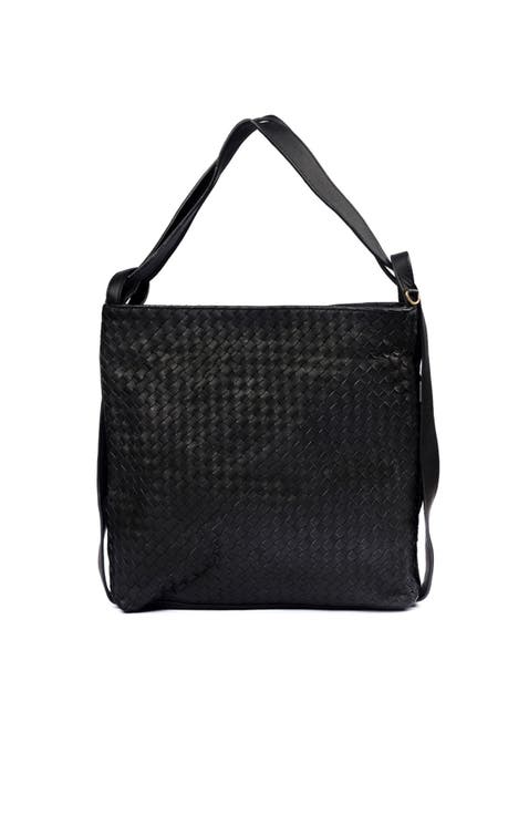 Woven Convertible Leather Tote to Backpack