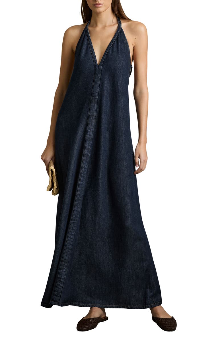 Reiss Rachel Halter Denim Maxi Dress, Main, color, Indigo
