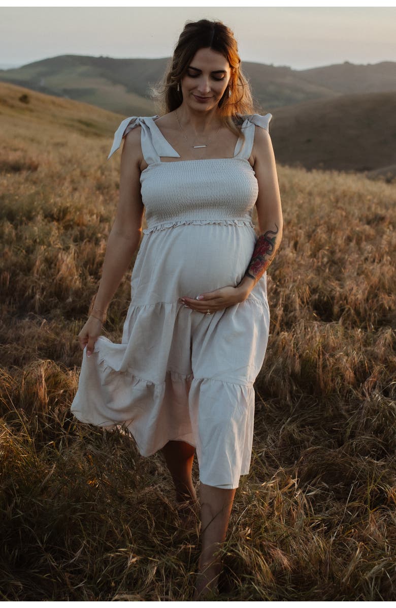 PinkBlush Bow Strap Tiered Midi Dress, Alternate, color, Beige