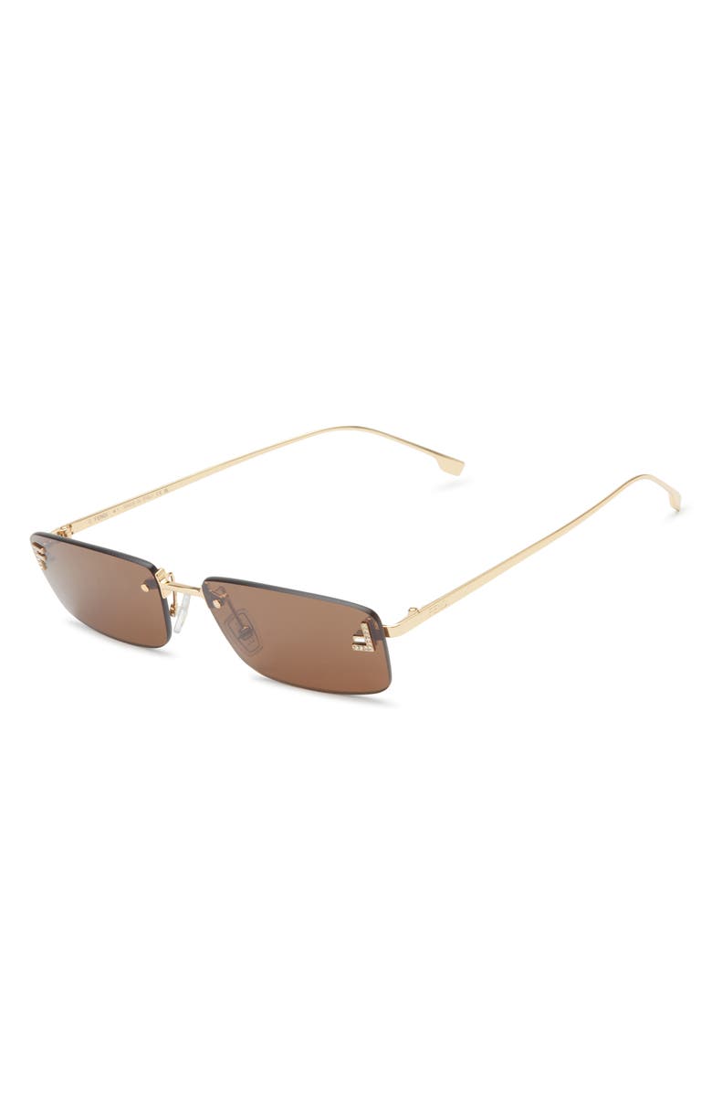 Fendi First Crystal 54mm Rimless Rectangular Sunglasses, Alternate, color, Gold / Brown