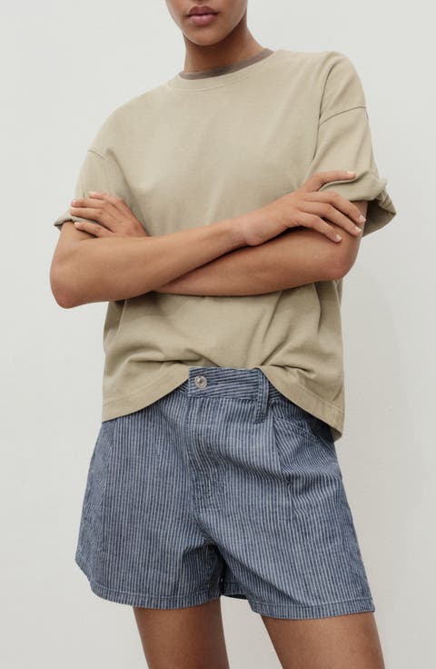 Stripe Pleated Denim Shorts