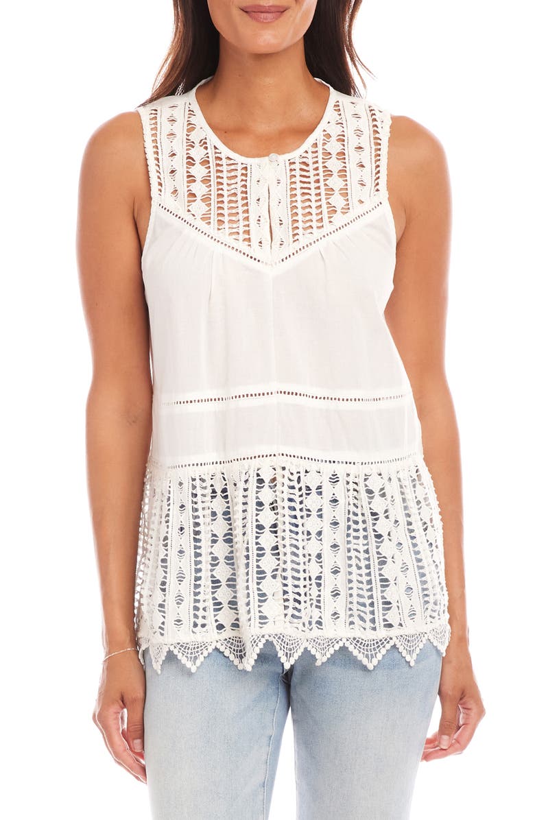 Karen Kane Lace Detail Sleeveless Cotton Top, Main, color, Off White