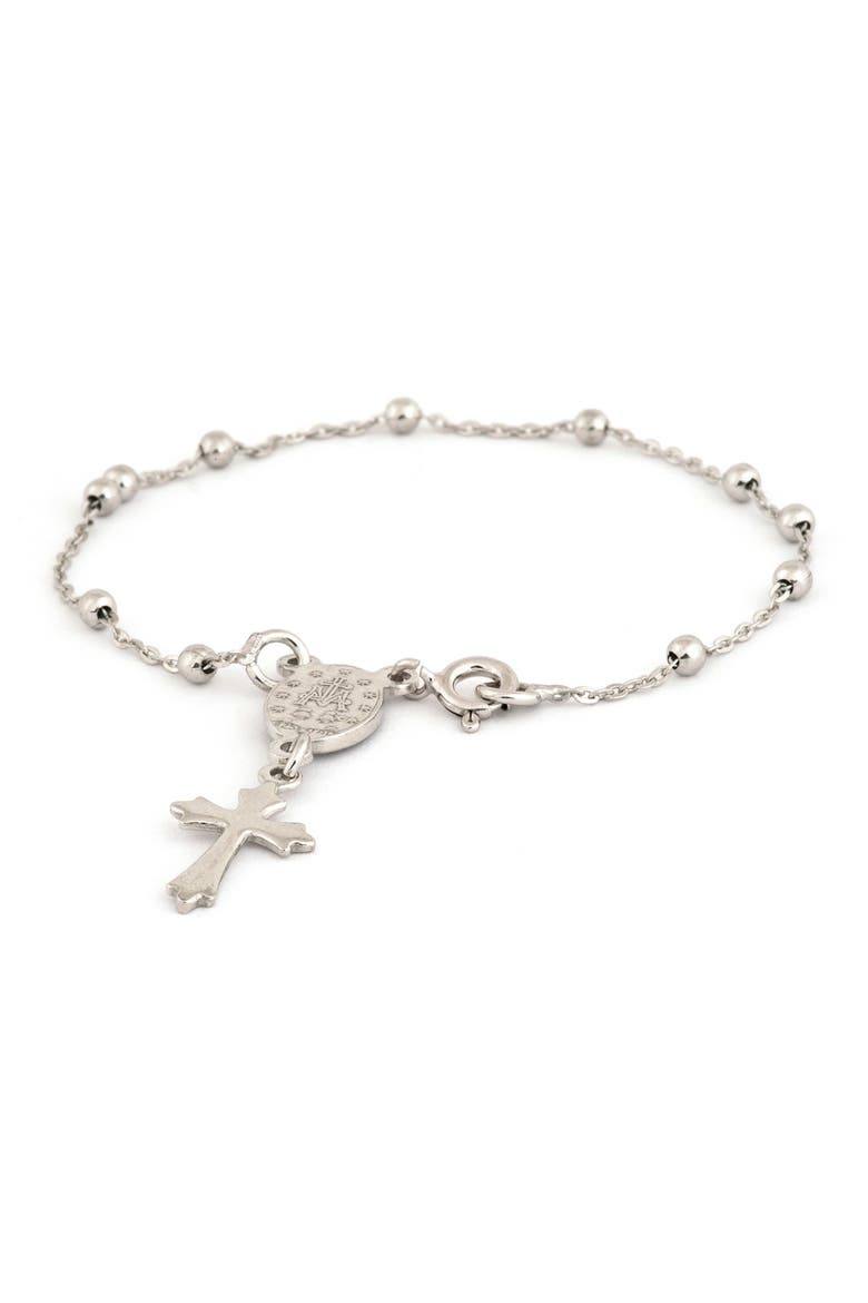 Cross & Miraculous Medal Sterling Silver Charm Bracelet, Main, color, NONE