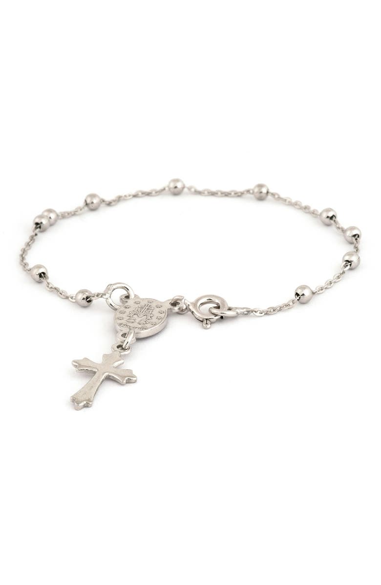 Speidel Cross & Miraculous Medal Sterling Silver Charm Bracelet, Main, color,