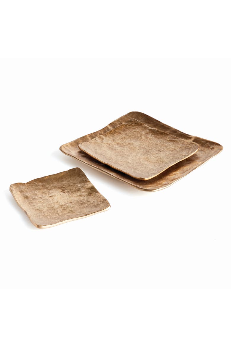 Imani Decorative Square Gold Aluminum Metal Trays, Set of 3, Main, color, Gold