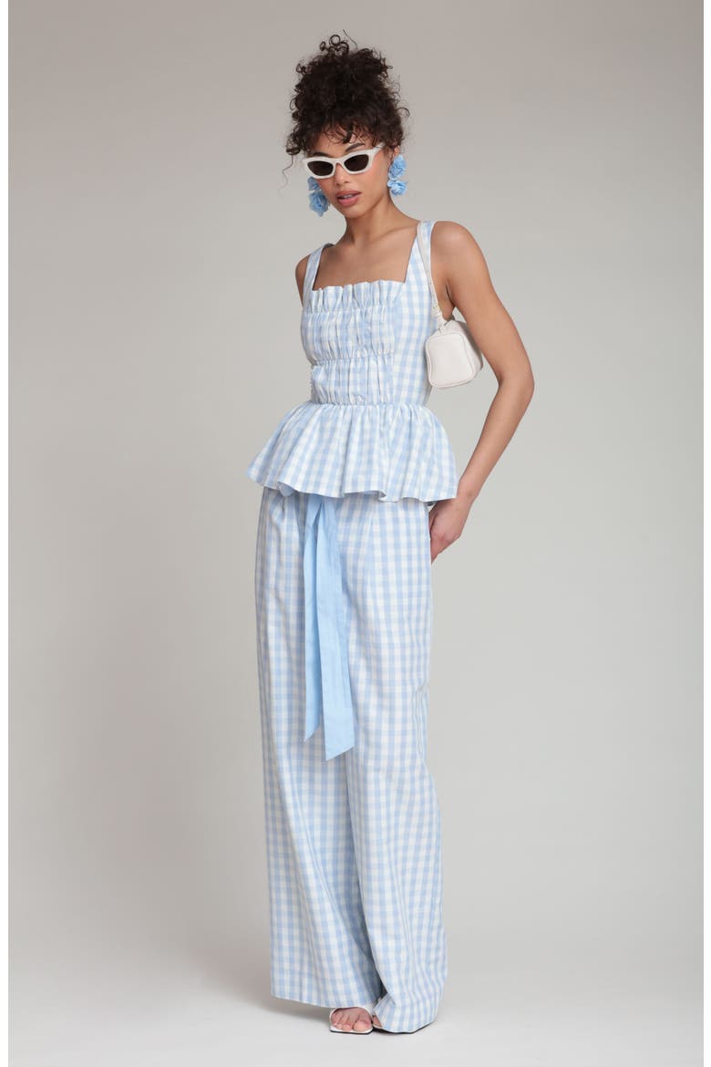 Tie Waist Wide Leg Pants, Alternate, color, LIGHT BLUE GINGHAM