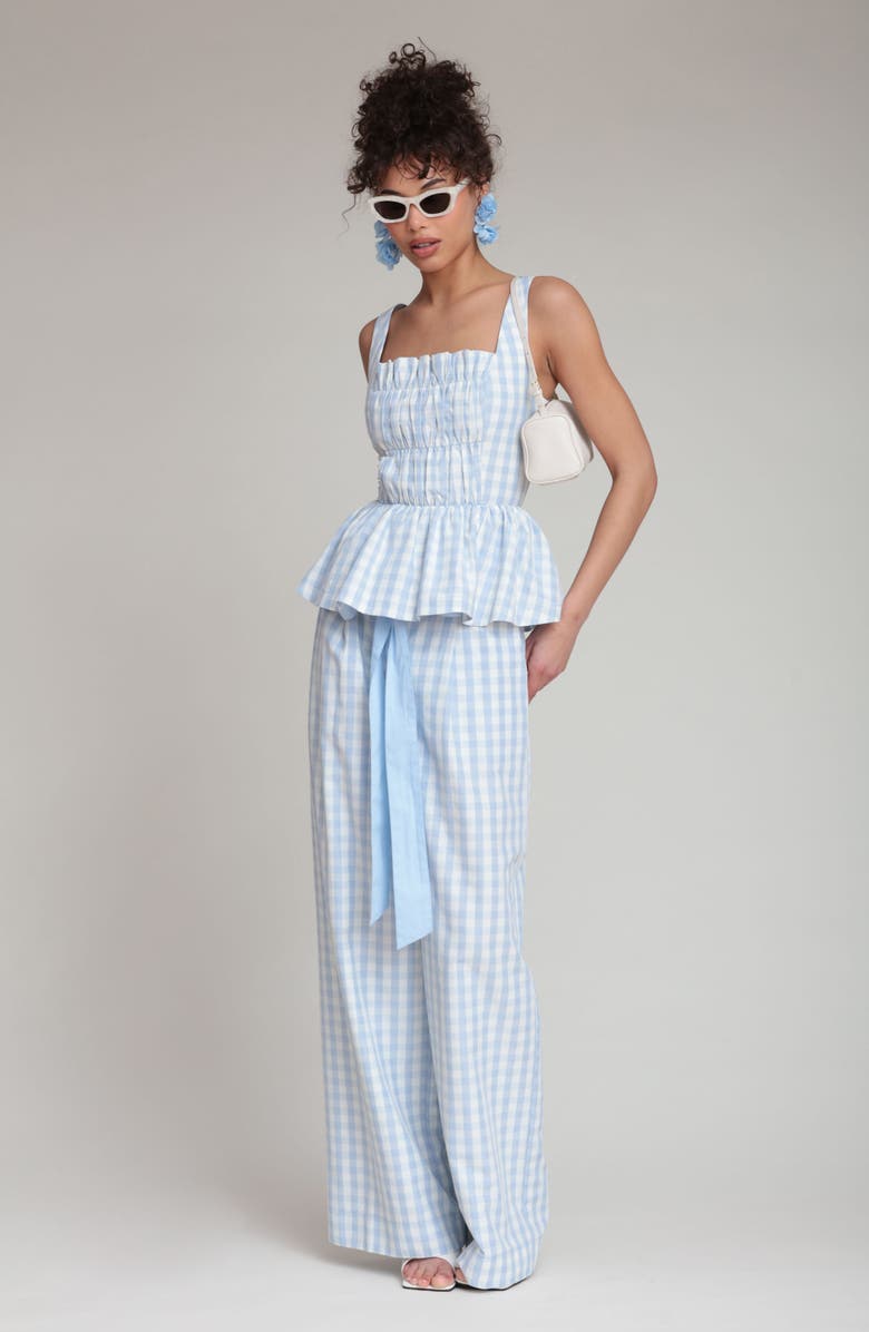Avec Les Filles Tie Waist Wide Leg Pants, Alternate, color, Light Blue Gingham