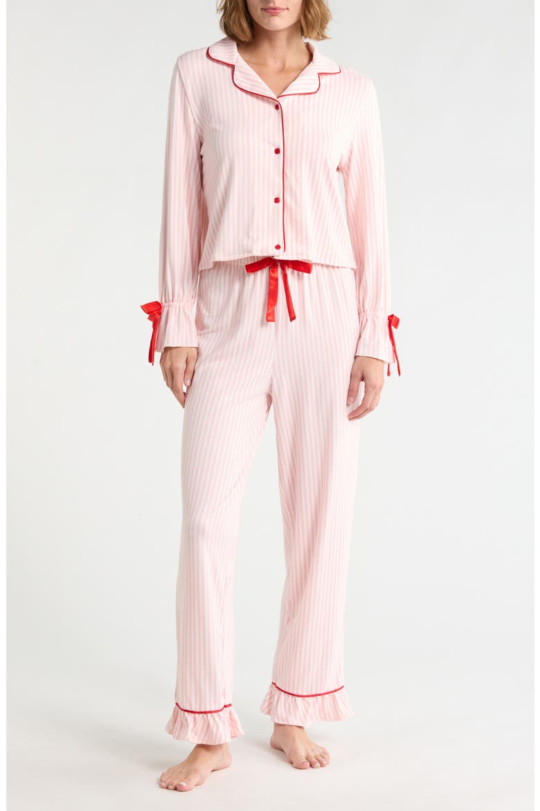 Striped Ruffle Pajama Set, Main, color, ALMOND BLOSSOM