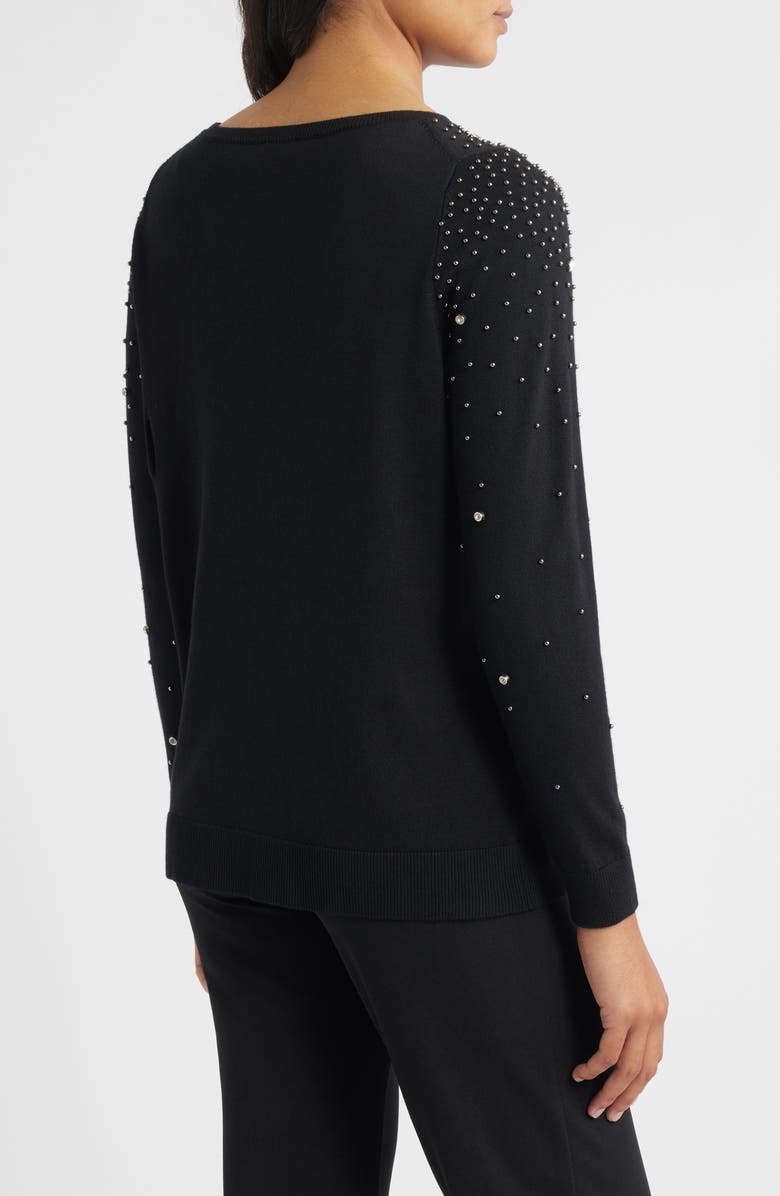 Anne Klein Rhinestone Embellished Boatneck Sweater, Alternate, color, Anne Black
