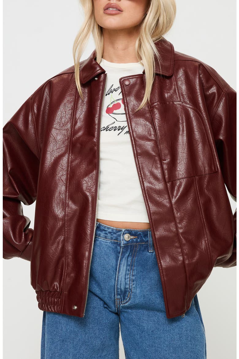Devija Oversize Faux Leather Jacket, Main, color, BURGUNDY