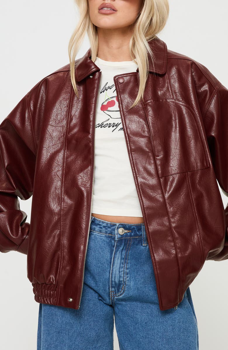 Princess Polly Devija Oversize Faux Leather Jacket, Main, color, Burgundy
