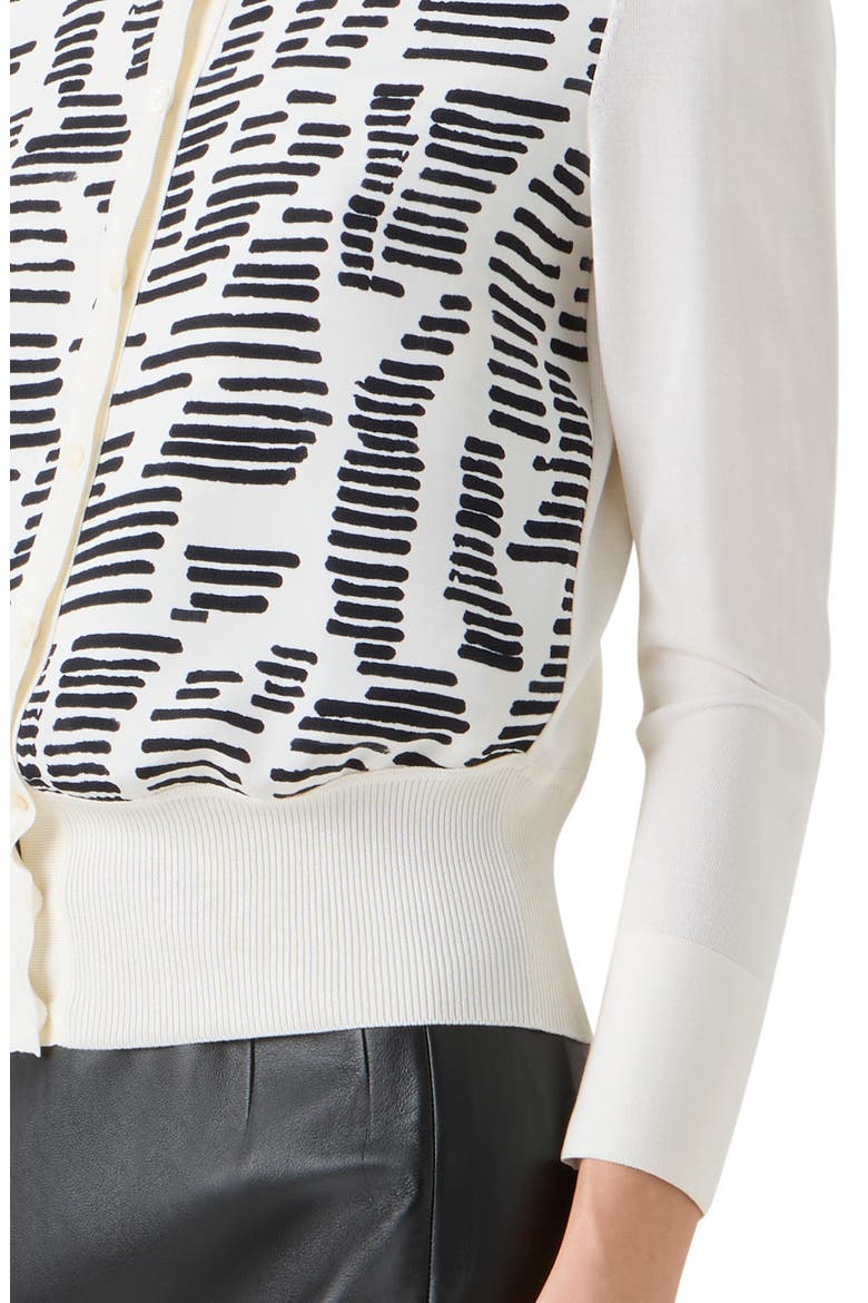Dance Movements Print Mixed Media Silk Cardigan, Alternate, color, ECRU-BLACK