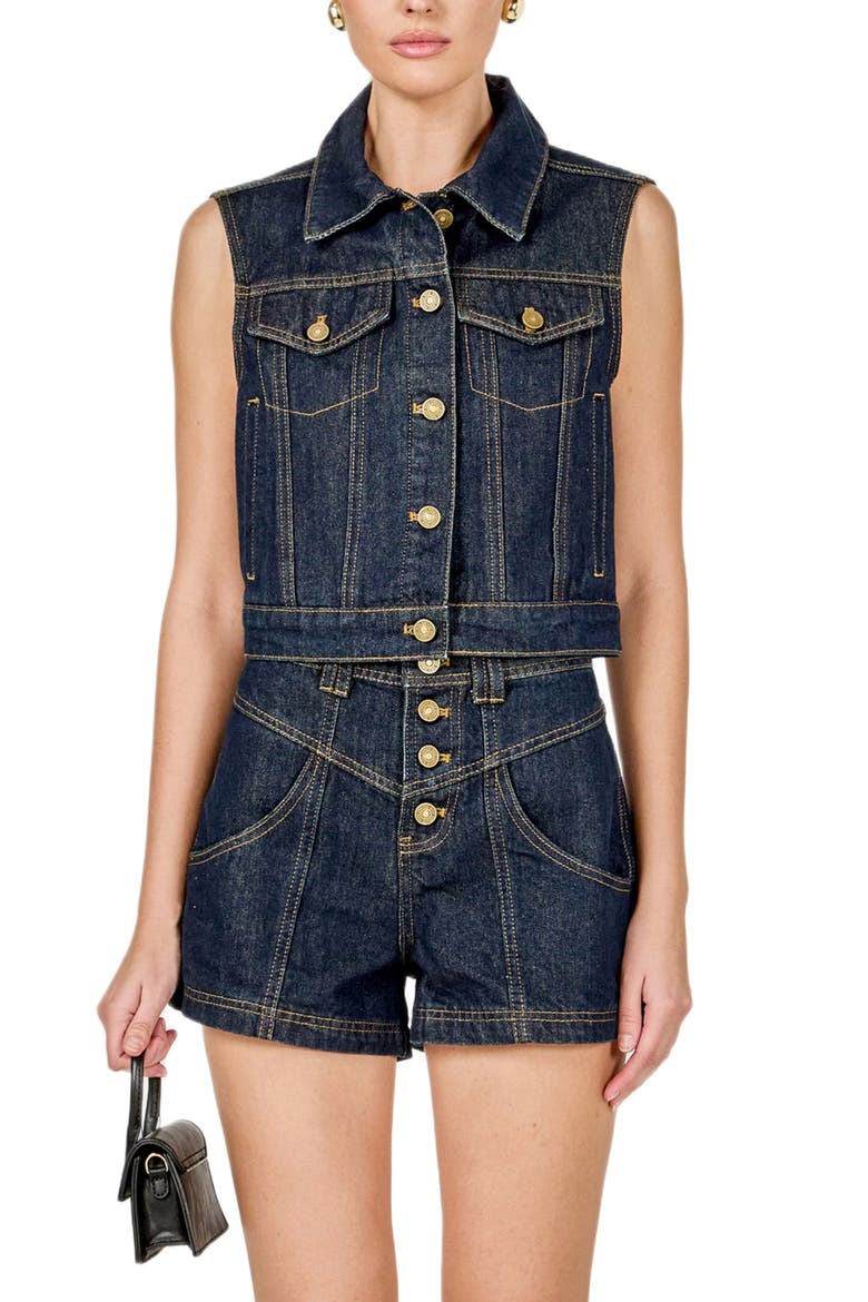 High Waist Denim Shorts, Alternate, color, DARK NAVY