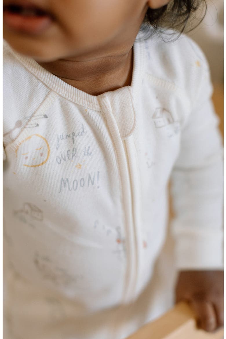 Print Rib Organic Cotton Footie, Alternate, color, OVER THE MOON