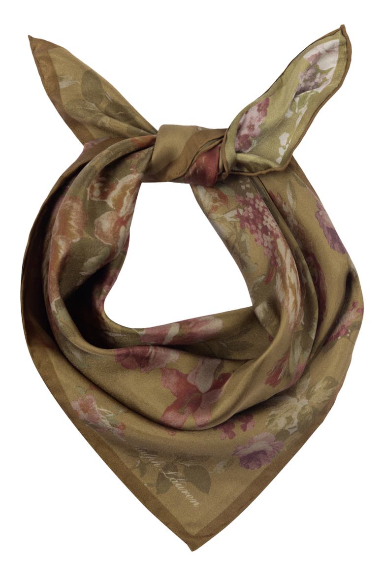 Floral Silk Square Scarf, Main, color, LAUREN CAMEL