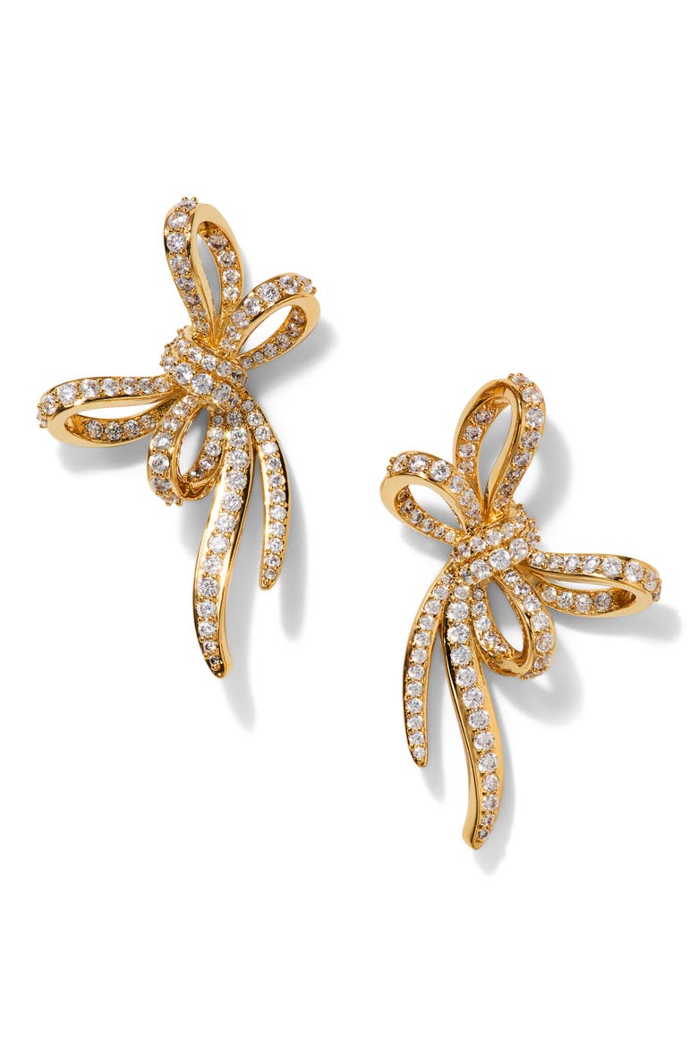 Le Bisou Pavé Bow Earrings, Main, color, GOLD