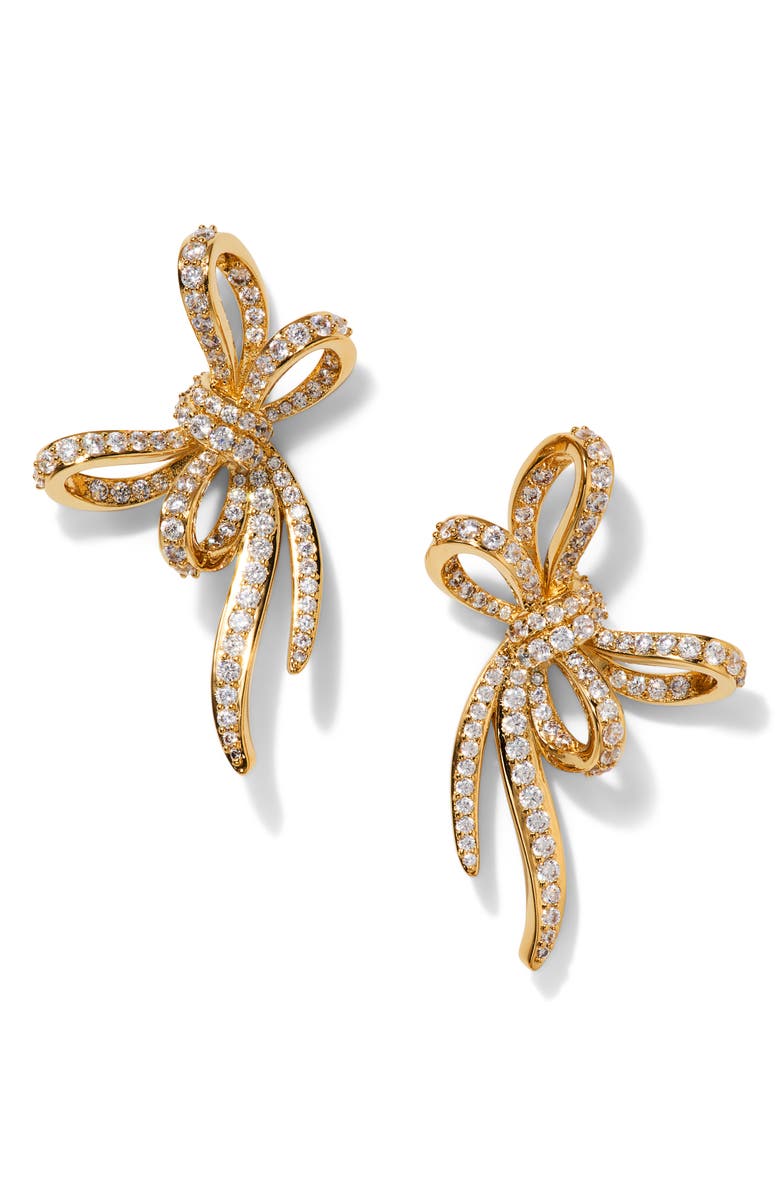 Nadri Le Bisou Pavé Bow Earrings, Main, color, Gold