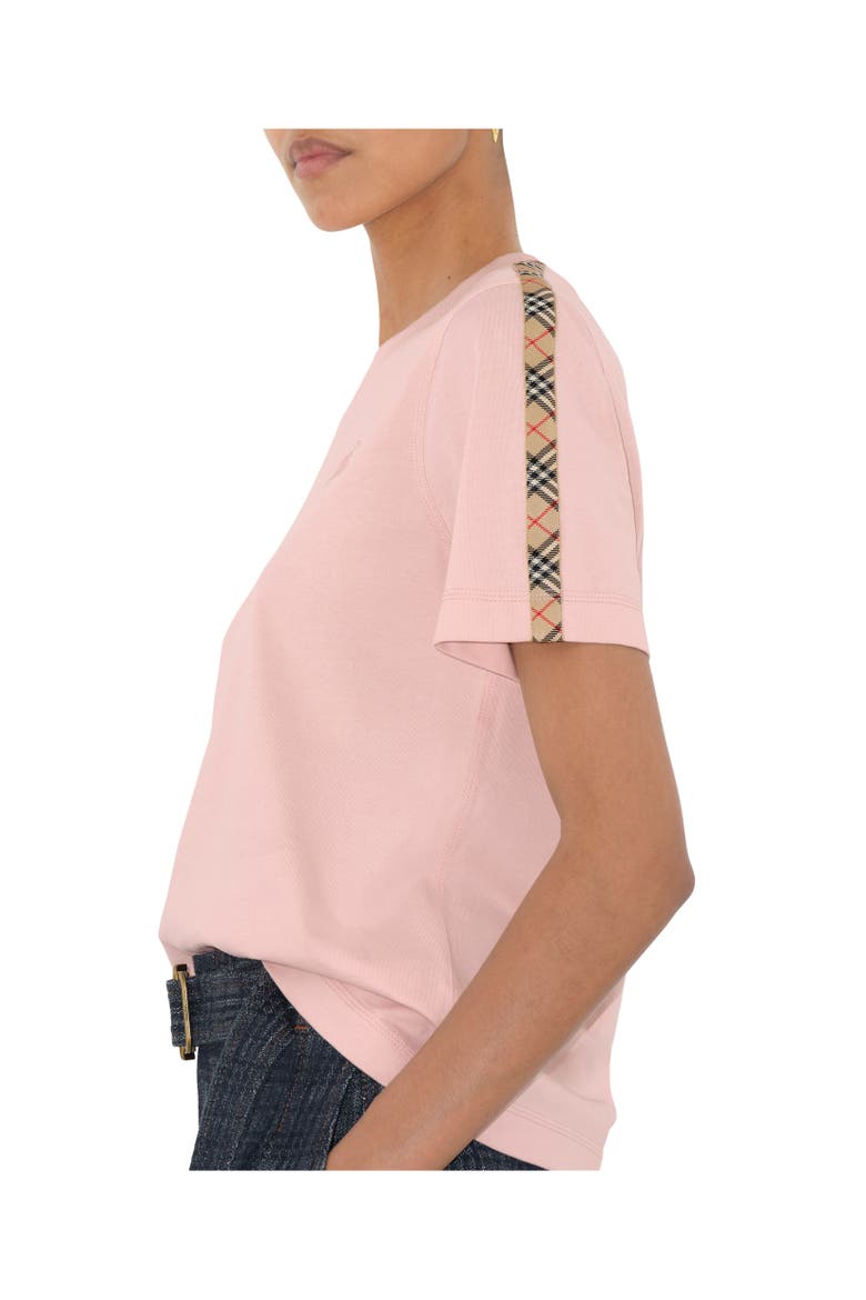 Check Trim Cotton T-shirt, Alternate, color, Bouquet pink