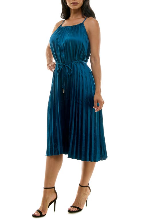 Nina Leonard Pleated Midi Dress In Teal