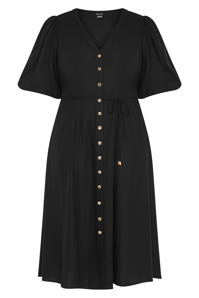 Dahlia Puff Sleeve Midi Dress, Alternate, color, BLACK