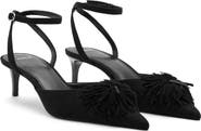 MANGO Pompom Ankle Strap Kitten Heel Pump