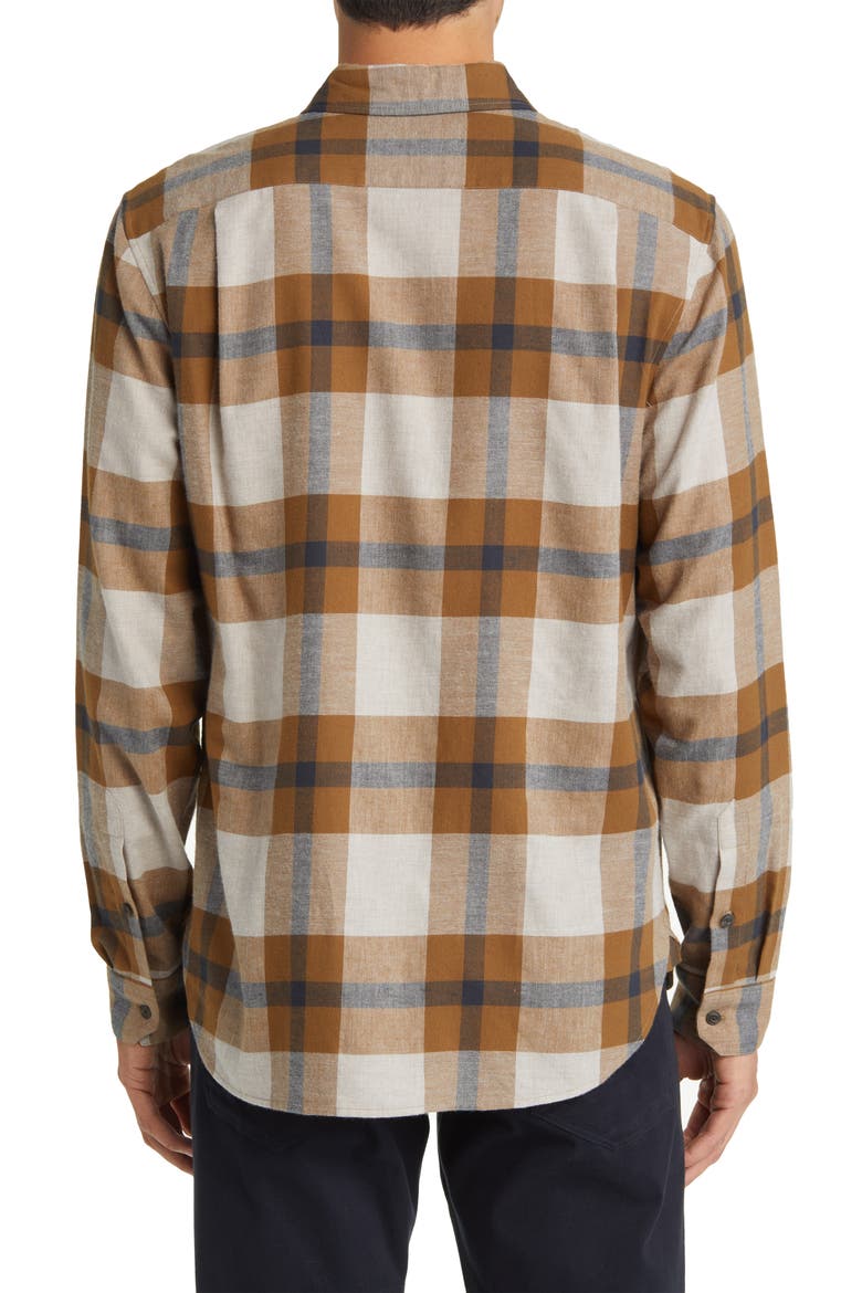 Yorkshire Plaid Flannel Button-Up Shirt, Alternate, color, SLATE BROWN/NIGHTSHA