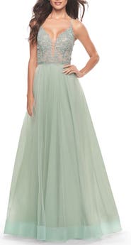 La Femme Tulle Gown with Sheer Lace Bodice
