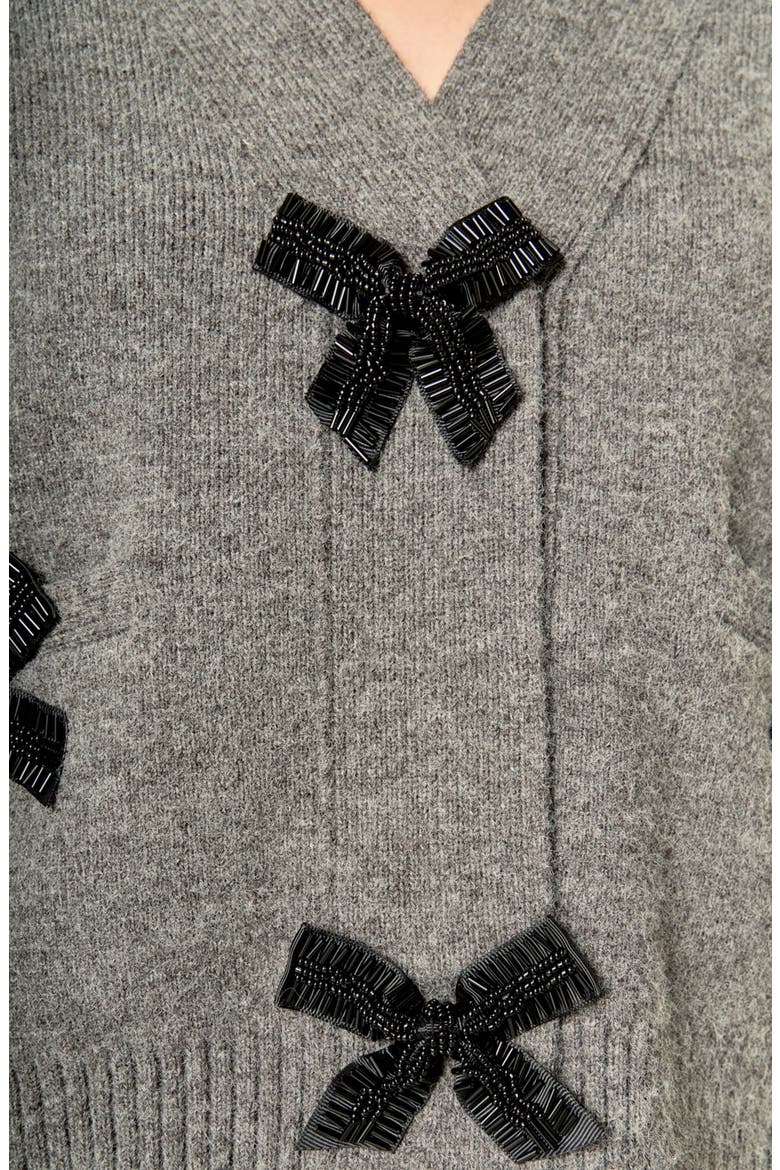Beaded Bow Oversize Cardigan, Alternate, color, CHARCOAL