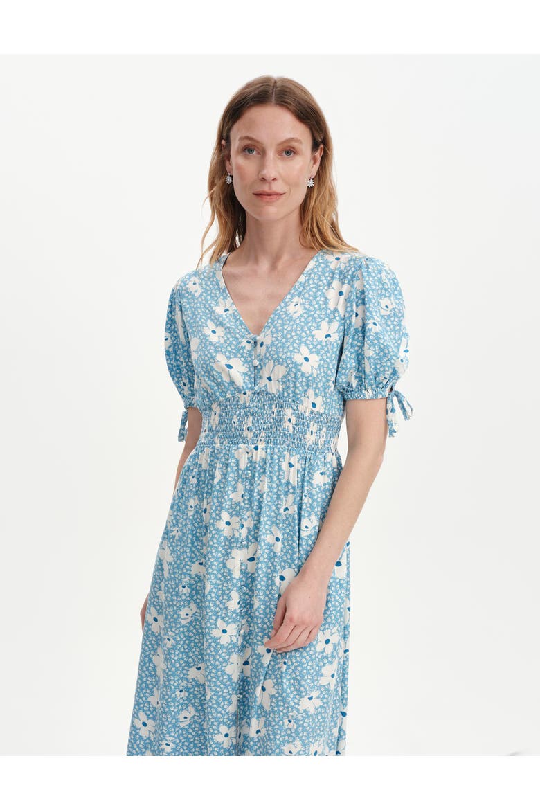 Margot Button Through Midi Dress, Alternate, color, Blue Ditsy