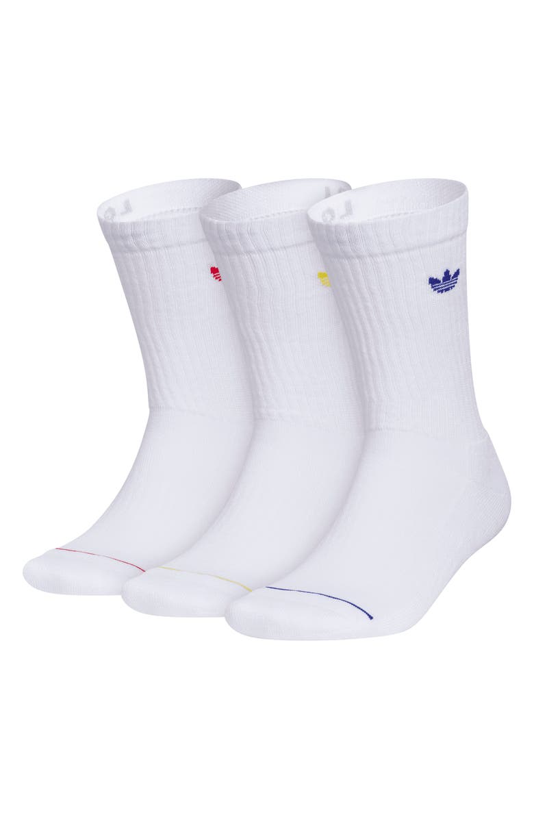 adidas Gender Inclusive Originals Assorted 3-Pack Crew Socks, Main, color, White/ Scarlet/ Yellow