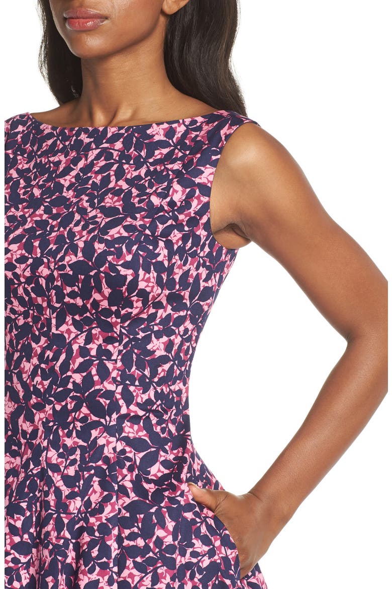 Print Fit & Flare Dress, Alternate, color, NAVY/ PINK