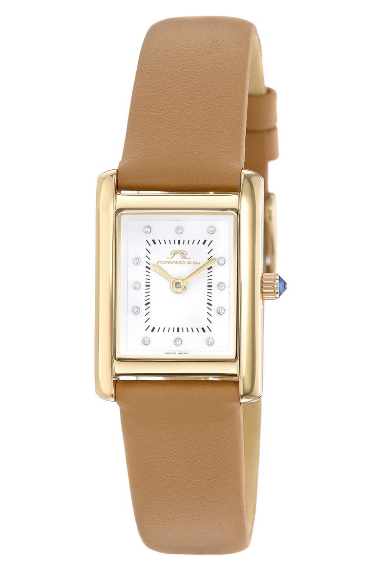 Karolina Diamond Leather Strap Watch, 21.5mm x 30mm - 0.06 ctw, Main, color, GOLD-COGNAC