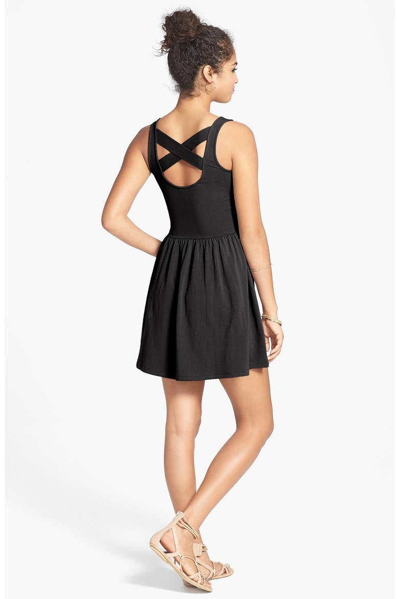 Frenchi® Cross Back Skater Dress, Alternate, color, BLACK