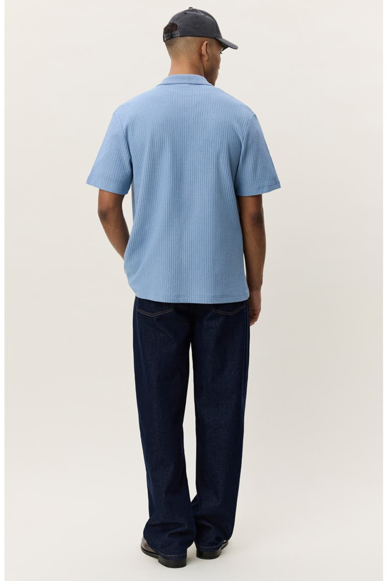 Pointelle Short Sleeve Cardigan, Alternate, color, FADED DENIM BLUE