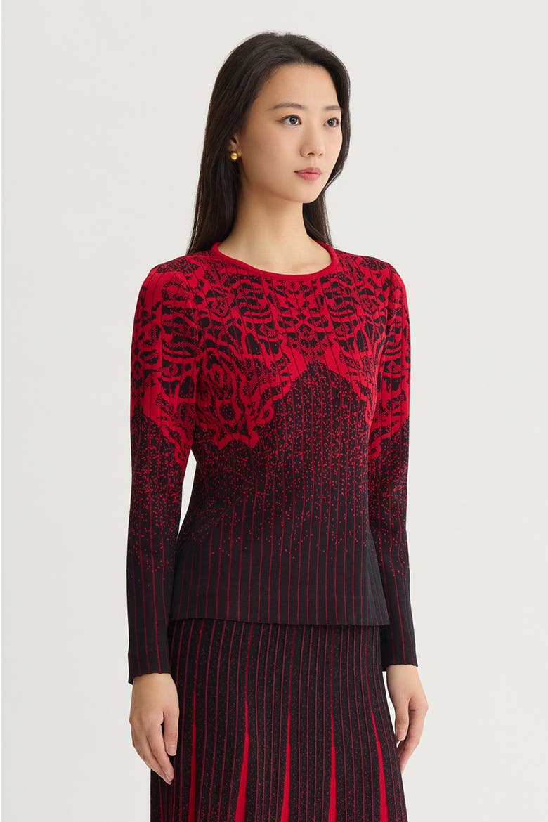 Jacquard Soft Faux Ribbed Knit Top, Alternate, color, Holiday/Black