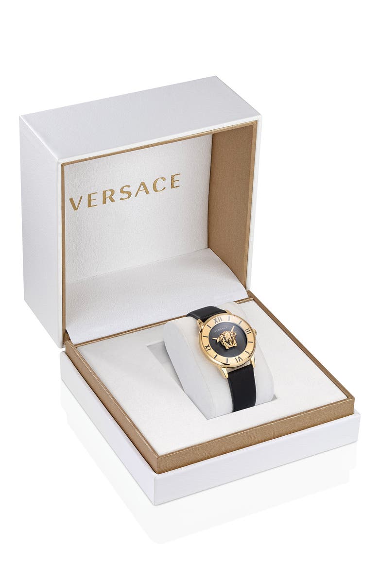 Versace La Medusa Leather Strap Watch, 38mm, Alternate, color,