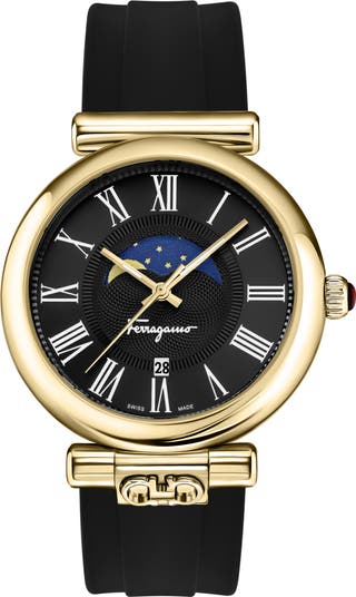 【FERRAGAMO】Ora ムーンフェイズ シリコンベルト ウォッチ 40mm Ferragamo Ora Moonphase Watch 40MM Yellow Case White Sunray