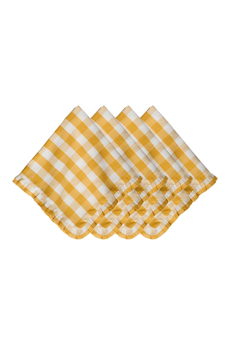 Gingham Ruffle Set of 4 Cotton & Linen Napkins, Main, color, SUNSHINE