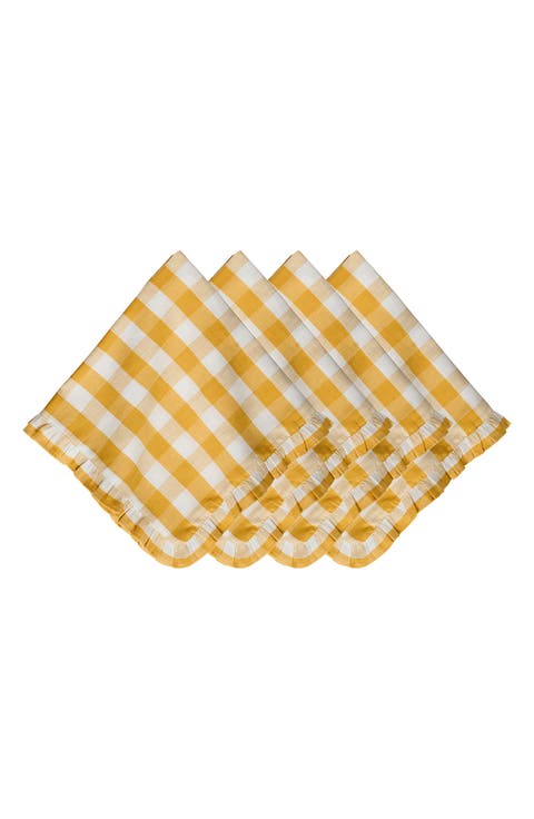 Gingham Ruffle Set of 4 Cotton & Linen Napkins