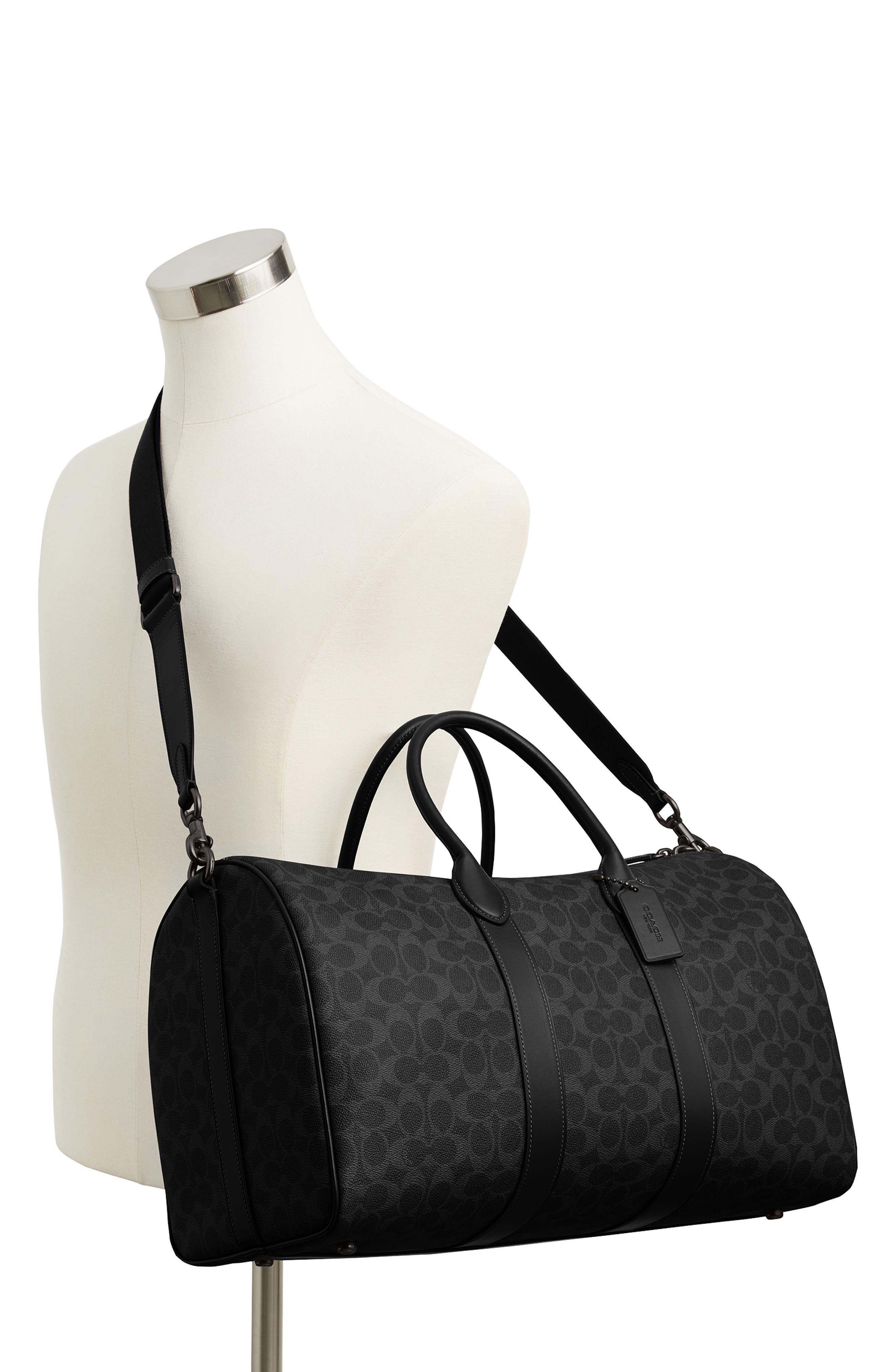COACH Compass Signature 45 Coated Canvas Duffle Bag, Alternate, color, Black Signature