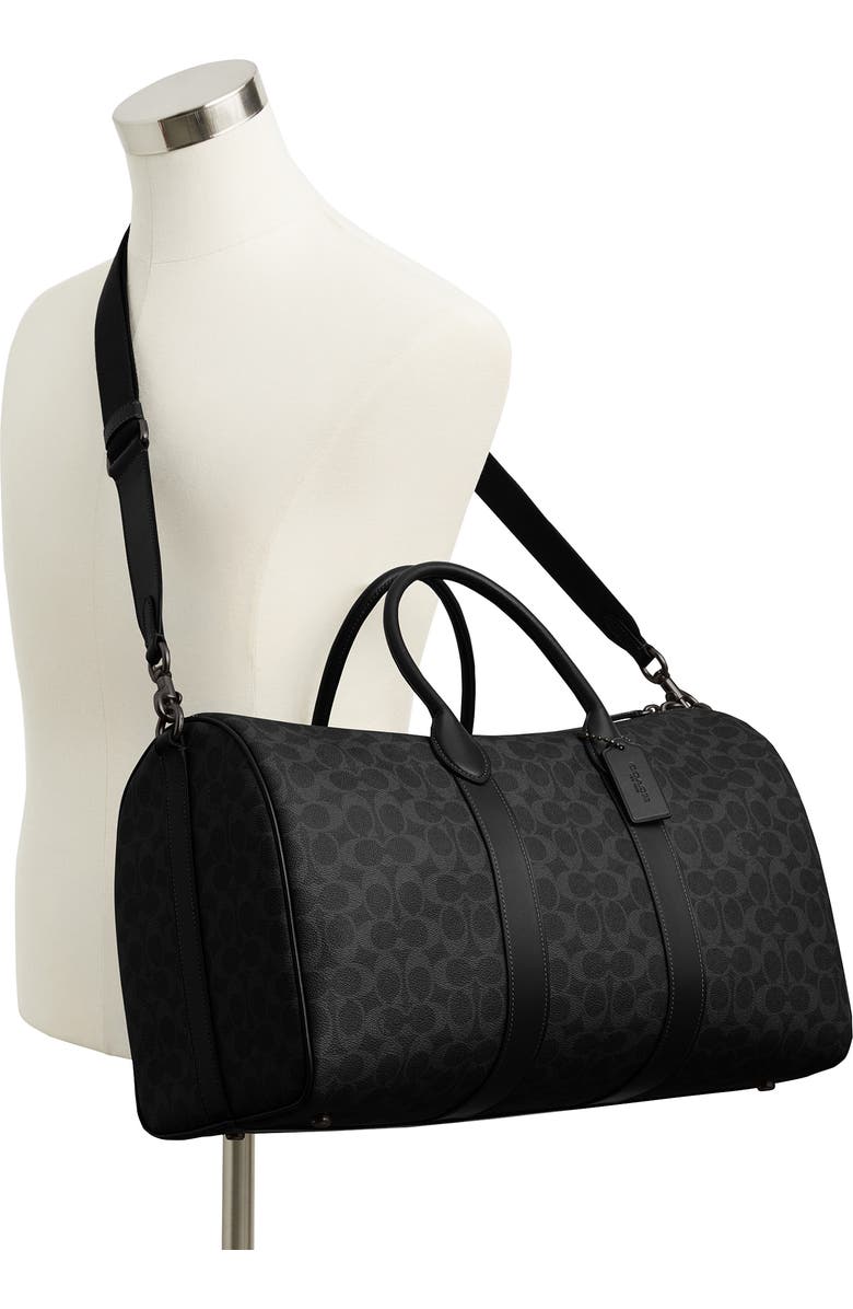 COACH Compass Signature 45 Coated Canvas Duffle Bag, Alternate, color, Black Signature