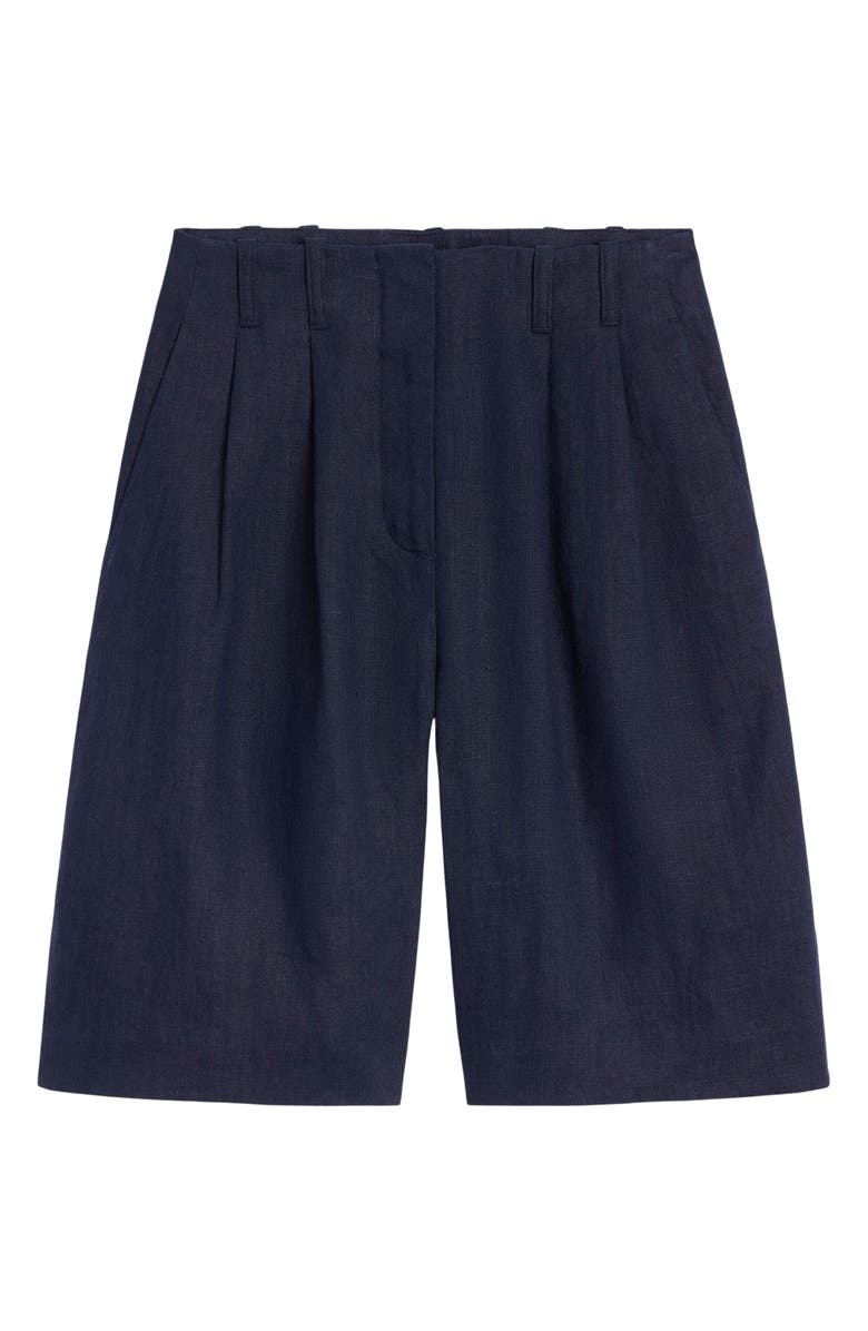 Boden Relaxed Pleated Linen Blend Shorts, Alternate, color, Navy