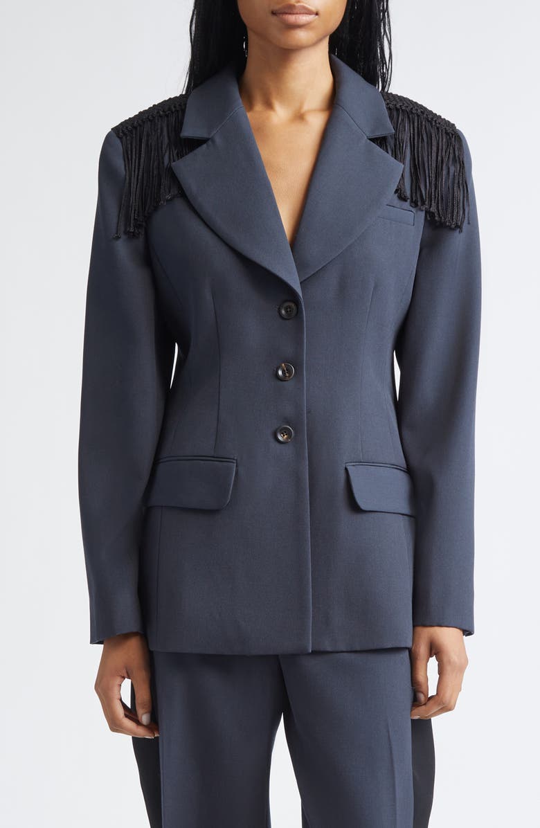 Diotima Garvey Fringe Wool Blazer, Main, color, Marine