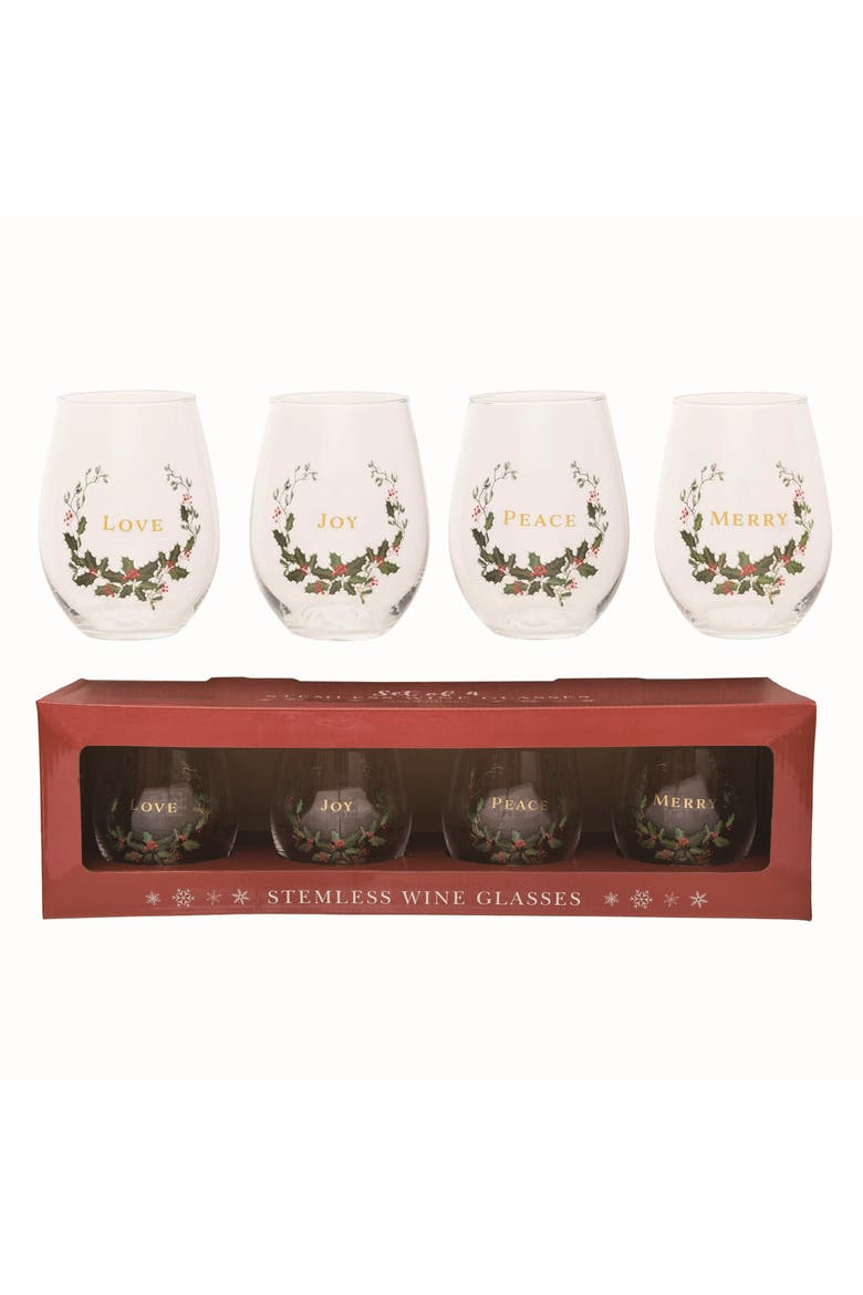 Glass Stemless Wine Glasses Set of 4, Main, color, Clear