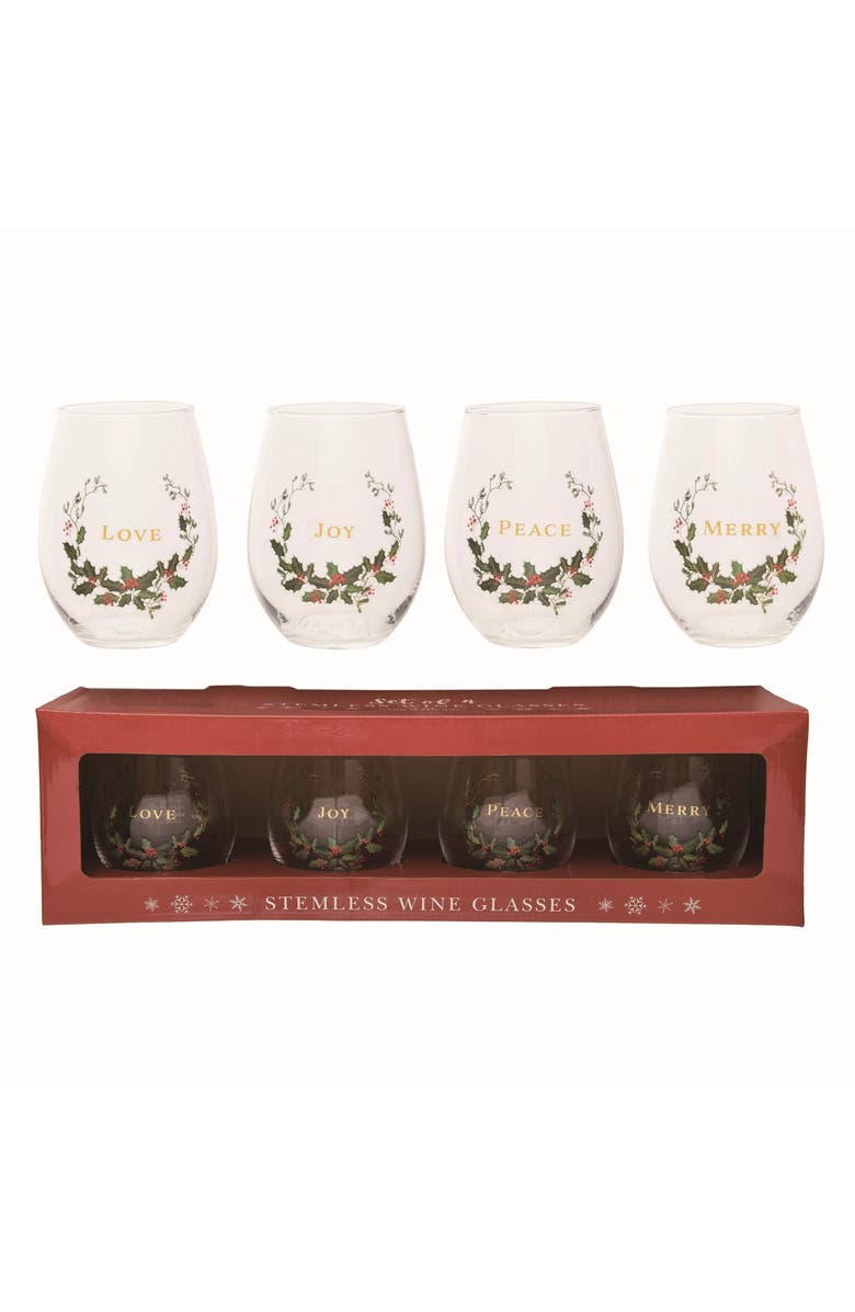 Transpac Glass Stemless Wine Glasses Set of 4, Main, color, Clear