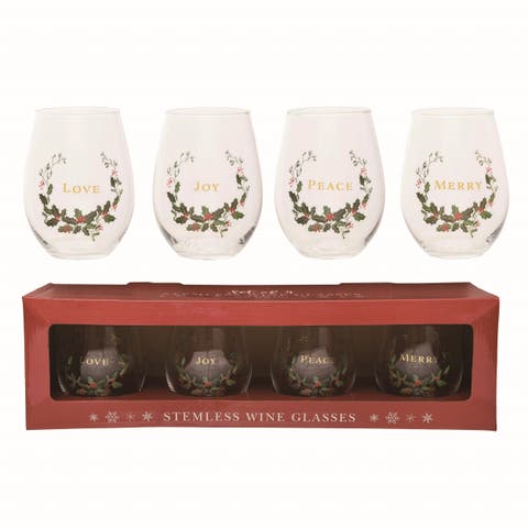 Glass Stemless Wine Glasses Set of 4
