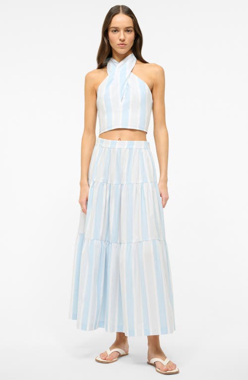 Staud Sea Stripe Tiered Maxi Skirt In Adriatic Stripe