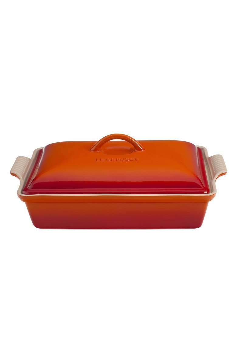 Le Creuset 4-Quart Rectangular Stoneware Casserole with Lid, Main, color, Flame